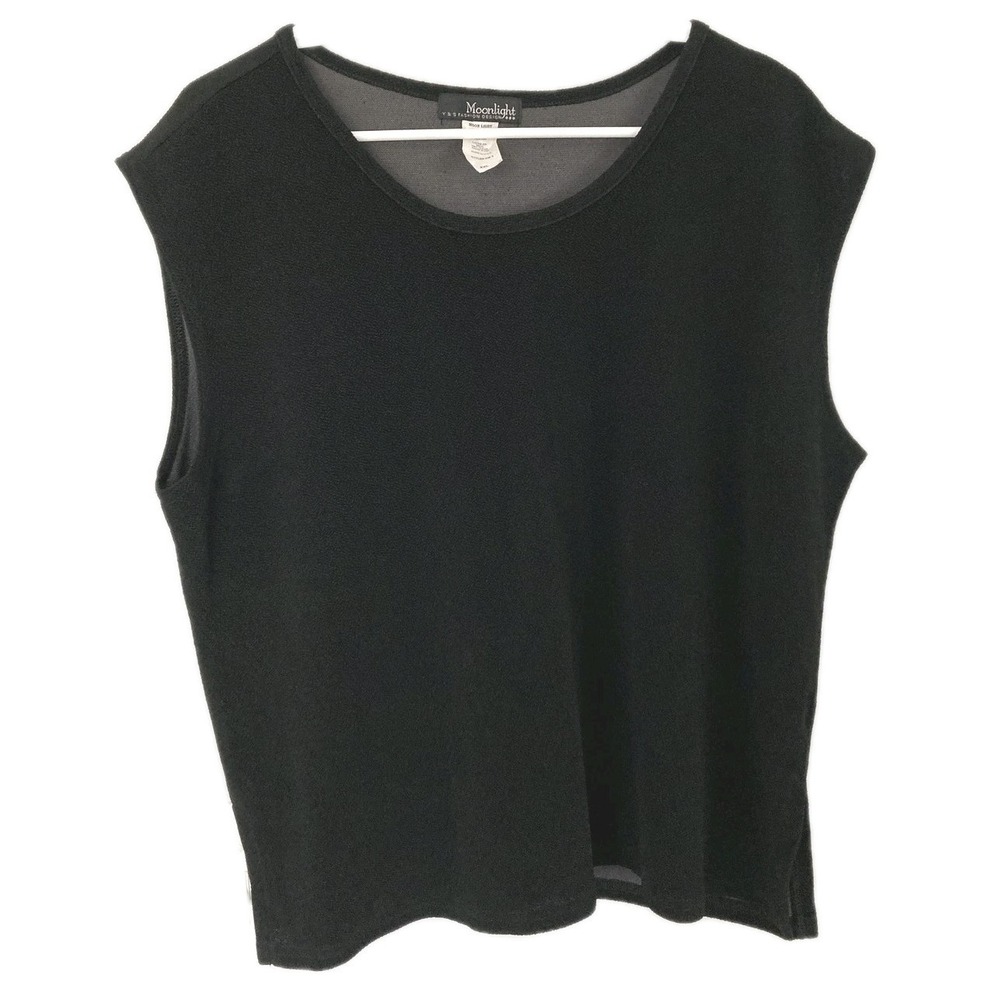 Moonlight Tank Top Womens XXL Black Crew Neck Sleeveless Knit Plus USA Casual